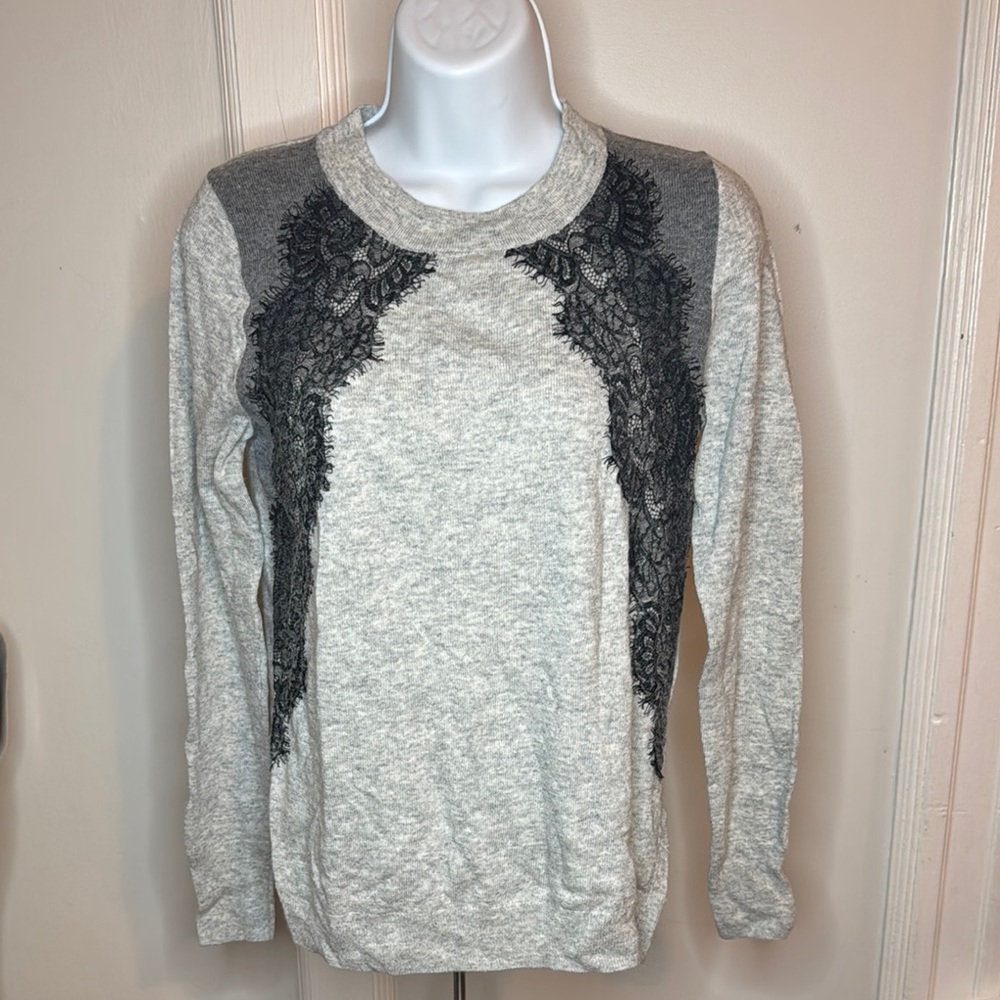 Chic Gray Sweater with Black Lace Detail